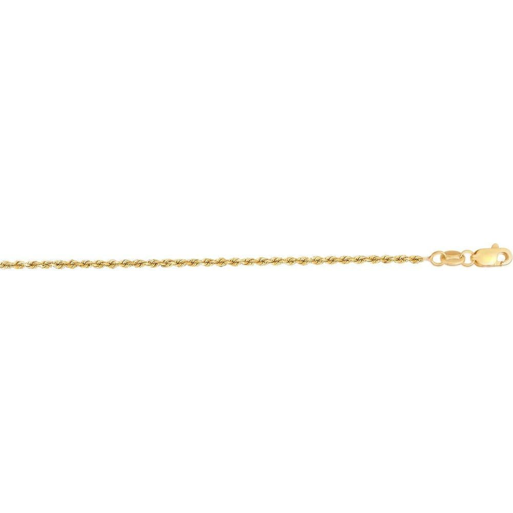 14K Yellow Gold 1.4mm Diamond Cut Rope Chain Necklace with Lobster Clasp - 20" by Orozza Fine Jewelry