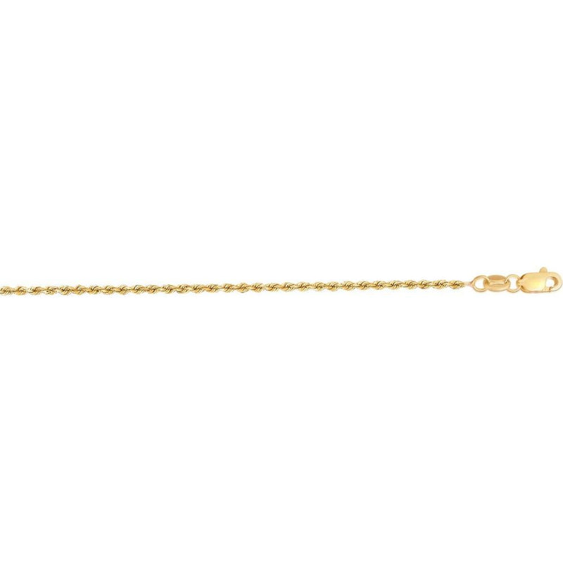 14K Yellow Gold 1.4mm Diamond Cut Rope Chain Necklace with Lobster Clasp - 20" by Orozza Fine Jewelry