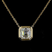 14K Yellow Gold 1.5 Carat Asscher Cut Lab Diamond Solitaire Pendant in Bezel Setting - D VS1 IGI Certified - Covaloro Fine Jewelry