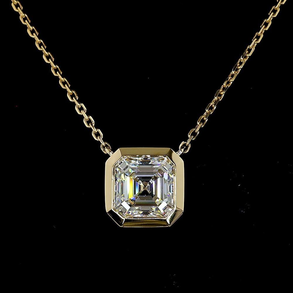 14K Yellow Gold 1.5 Carat Asscher Cut Lab Diamond Solitaire Pendant in Bezel Setting - D VS1 IGI Certified - Covaloro Fine Jewelry