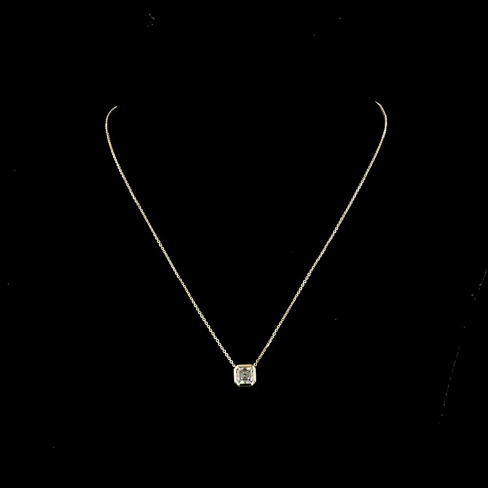 14K Yellow Gold 1.5 Carat Asscher Cut Lab Diamond Solitaire Pendant in Bezel Setting - D VS1 IGI Certified - Covaloro Fine Jewelry