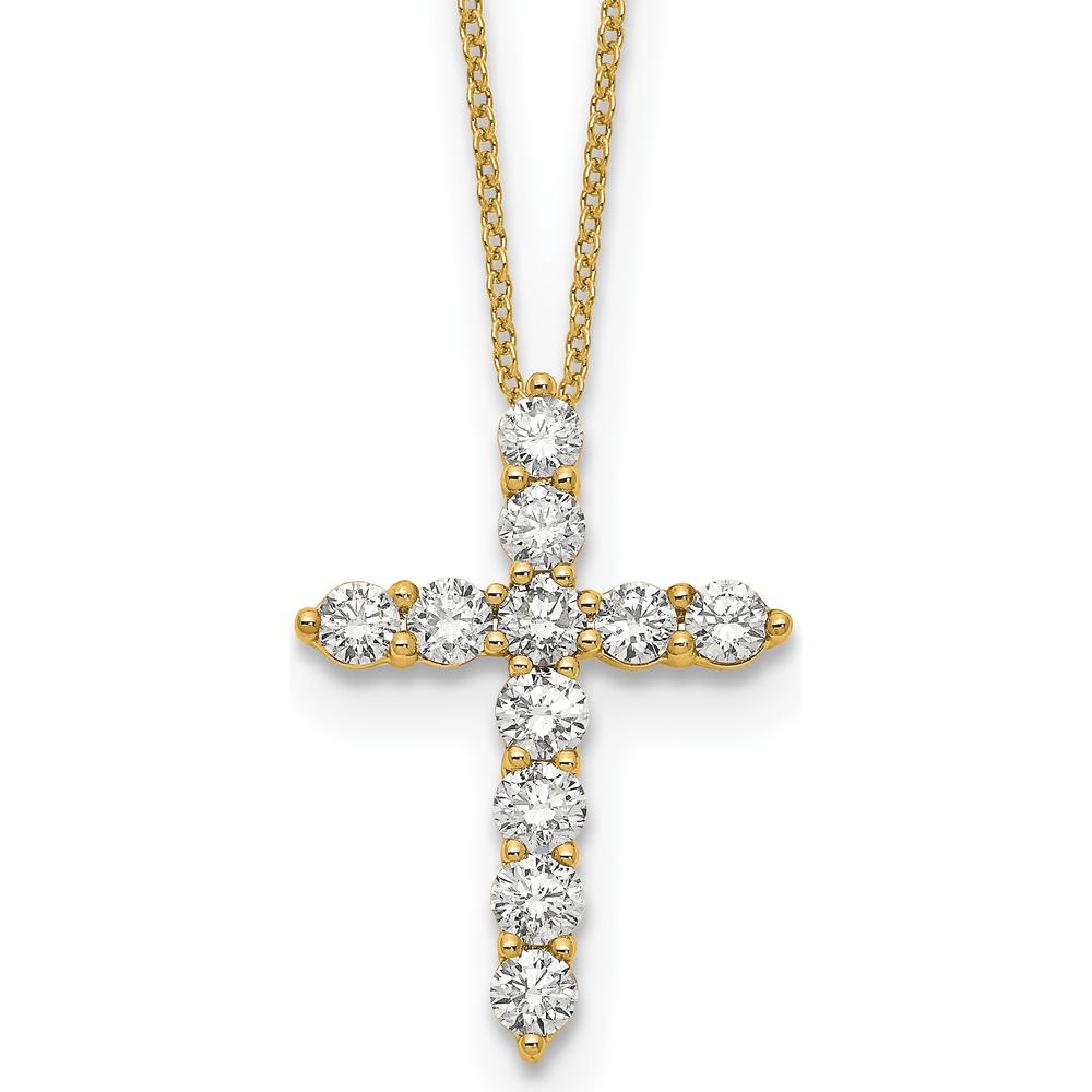 14K Yellow Gold 1.5 Carat Diamond Cross Pendant Necklace - 18" Cable Chain by Monteluci Fine Jewelry