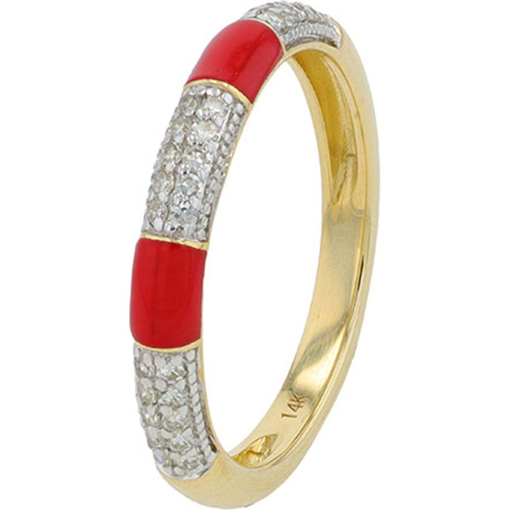 14K Yellow Gold 1/5 Carats Diamond Band with Red Enamel Accents - 0.20 Carat Total Diamond Weight