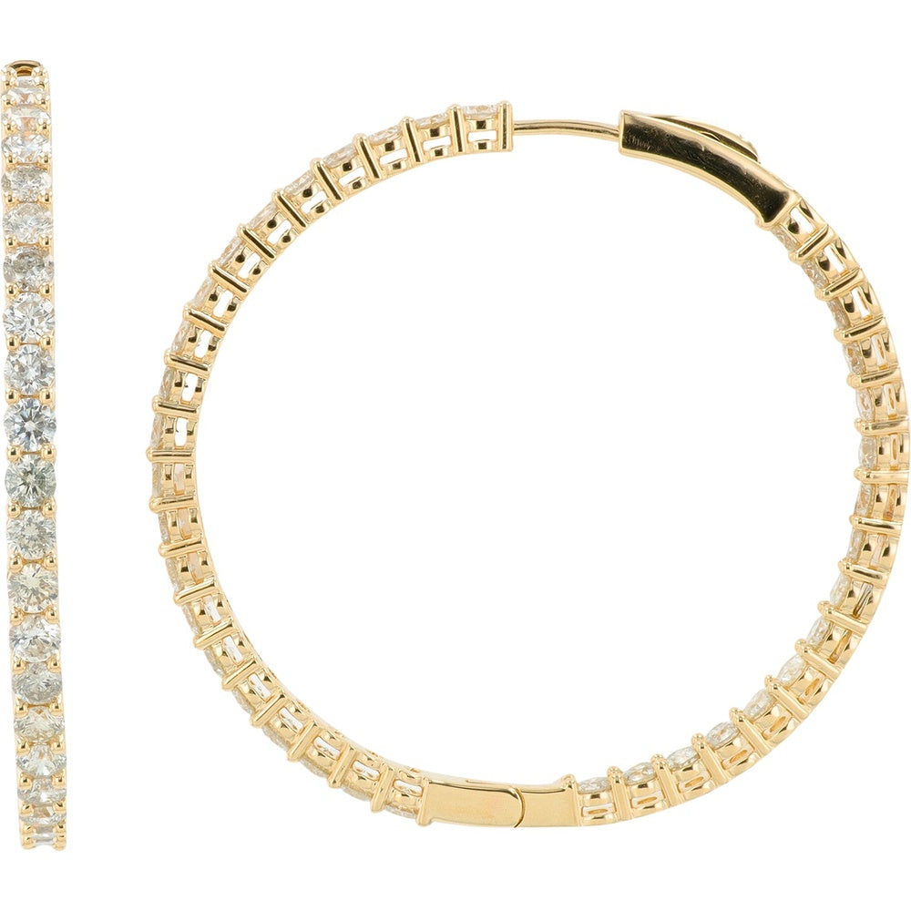 14K Yellow Gold 1.5-Inch Inside-Out Hoop Earrings with Prong-Set Round Lab-Grown Diamonds - 5.00 Carat Total Diamond Weight