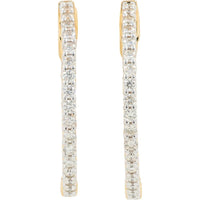 14K Yellow Gold 1.50 Carat Diamond Medium Hoop Earrings - Prong Set Diamonds