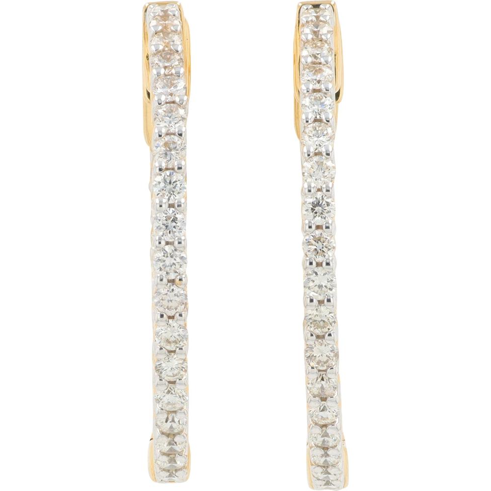 14K Yellow Gold 1.50 Carat Diamond Medium Hoop Earrings - Prong Set Diamonds