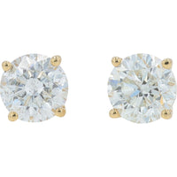 14K Yellow Gold 1.50 Carat Diamond Stud Earrings with 4 - Prong Setting