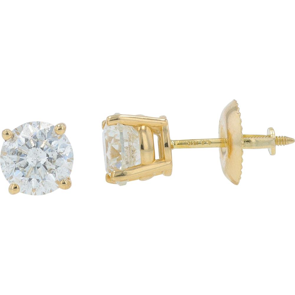 14K Yellow Gold 1.50 Carat Diamond Stud Earrings with 4 - Prong Setting
