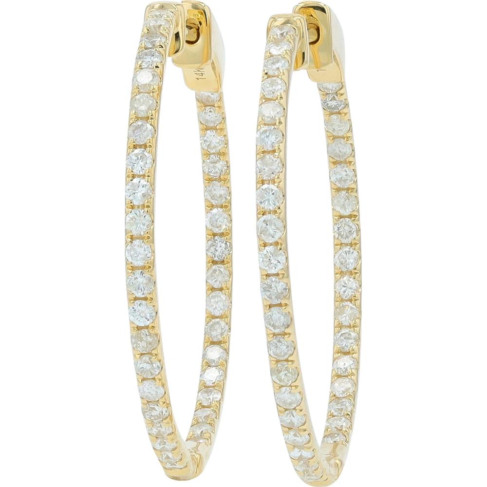 14K Yellow Gold 1.50 Carat Inside-Out Hoop Earrings with Round Diamonds