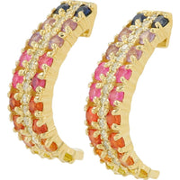 14K Yellow Gold 1.50 Carat Multi Sapphire and Diamond Hoop Earrings - 0.50 Carat Total Diamond Weight