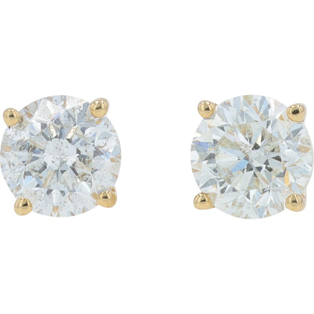 14K Yellow Gold 1.50 Carat Round Diamond Stud Earrings with Screw Backs