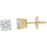 14K Yellow Gold 1.50 Carat Round Diamond Stud Earrings with Screw Backs