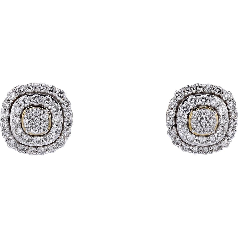 14K Yellow Gold 1.50 Carat Total Carat Weight Diamond Cluster Stud Earrings