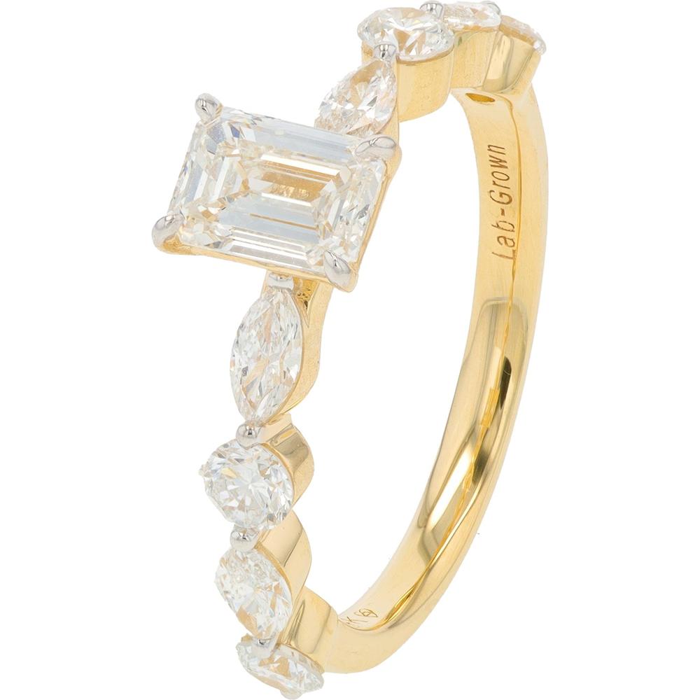 14K Yellow Gold 1.50 Carat Total Weight Engagement Ring with 0.75 Carat Emerald Cut Lab Grown Diamond Center