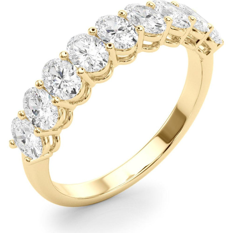 14K Yellow Gold 1.50 Carats Lab Diamond 9 Stone Band Oval Ring - Size 7 by Robinson's Jewelers