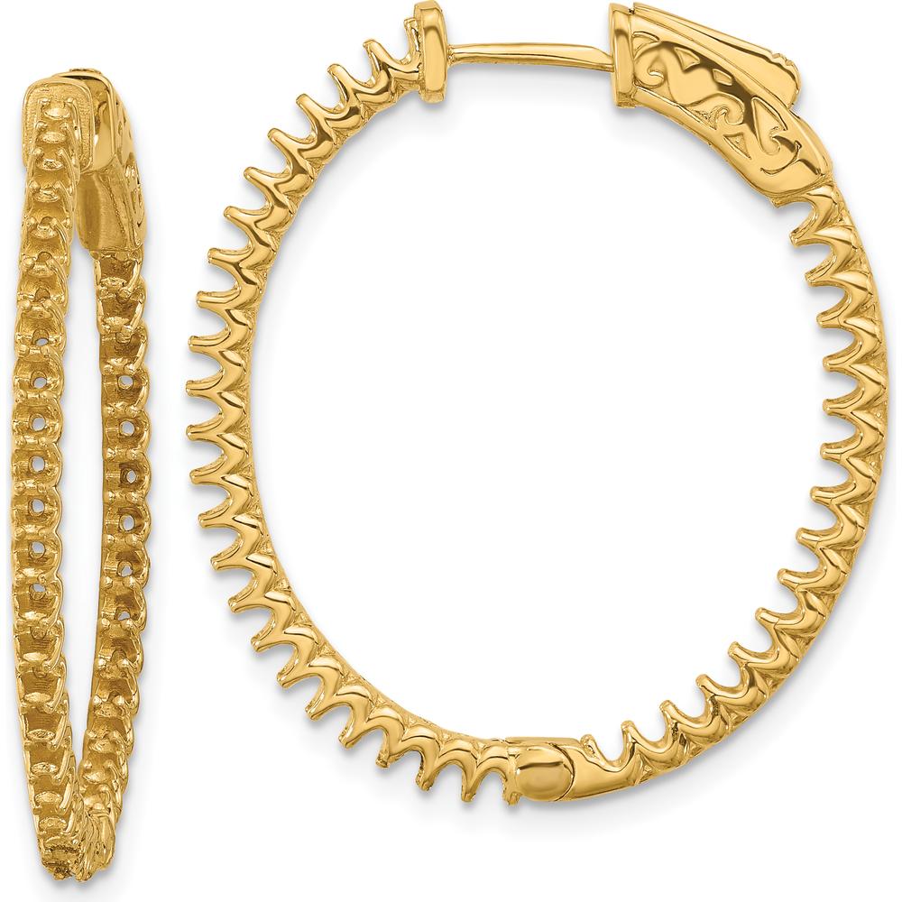 14K Yellow Gold 1.52 Carat Total Diamond Oval Hoop Earrings with Safety Clasp - 76 Round Diamonds by Oro Pregiato