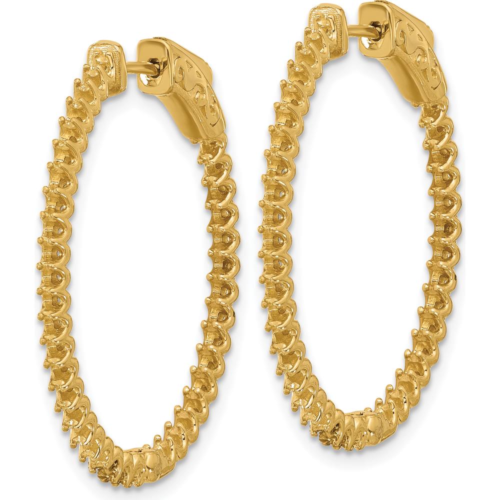 14K Yellow Gold 1.52 Carat Total Diamond Oval Hoop Earrings with Safety Clasp - 76 Round Diamonds by Oro Pregiato