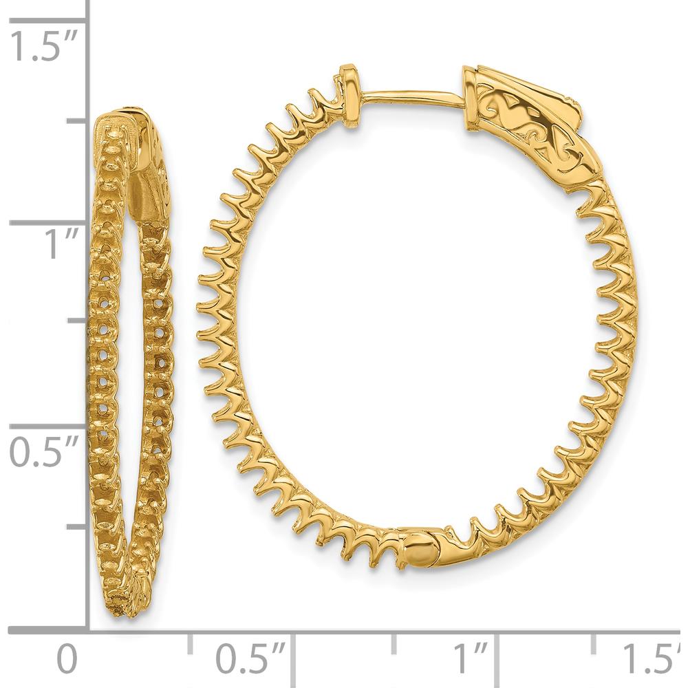 14K Yellow Gold 1.52 Carat Total Diamond Oval Hoop Earrings with Safety Clasp - 76 Round Diamonds by Oro Pregiato
