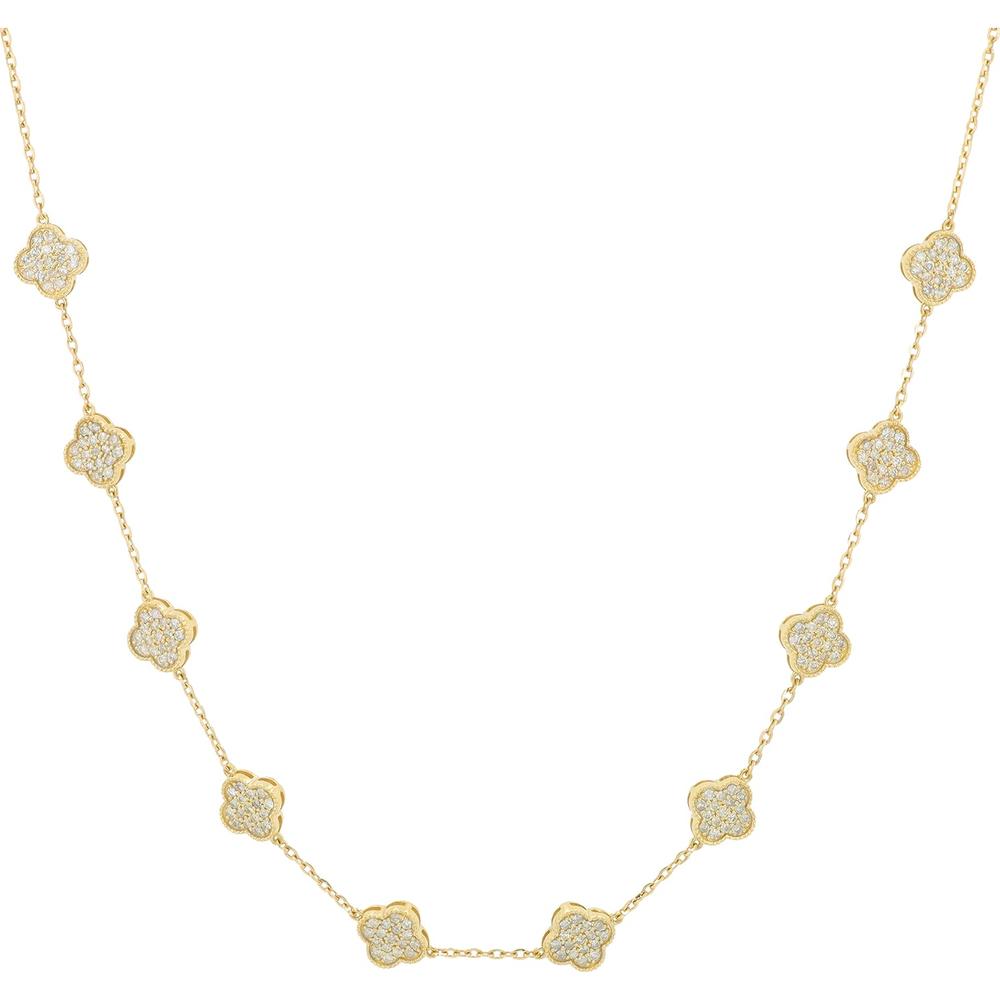 14K Yellow Gold 1.58 Carat Diamond Clover Station Necklace - 1.58 Carat Total Diamond Weight