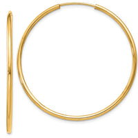 14K Yellow Gold 1.5mm Polished Round Endless Hoop Earrings - 35mm Diameter by Oro Pregiato