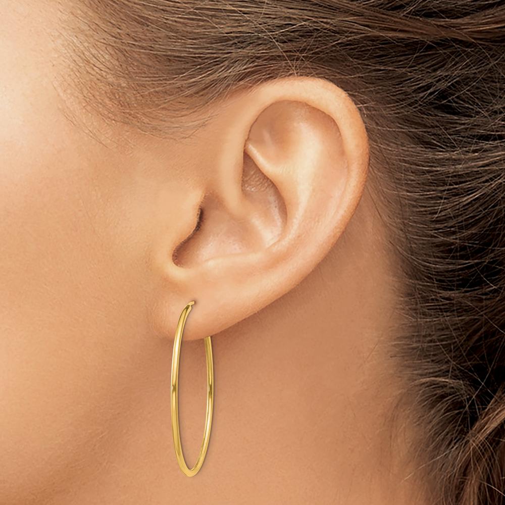 14K Yellow Gold 1.5mm Polished Round Endless Hoop Earrings - 35mm Diameter by Oro Pregiato