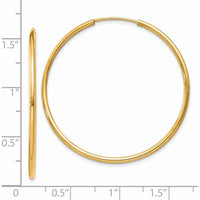 14K Yellow Gold 1.5mm Polished Round Endless Hoop Earrings - 35mm Diameter by Oro Pregiato