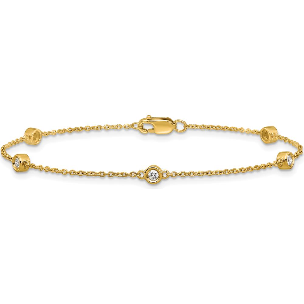 14K Yellow Gold 1/6 Carat Bezel-Set Diamond 5-Station Bracelet - 7" Length by Oro Pregiato