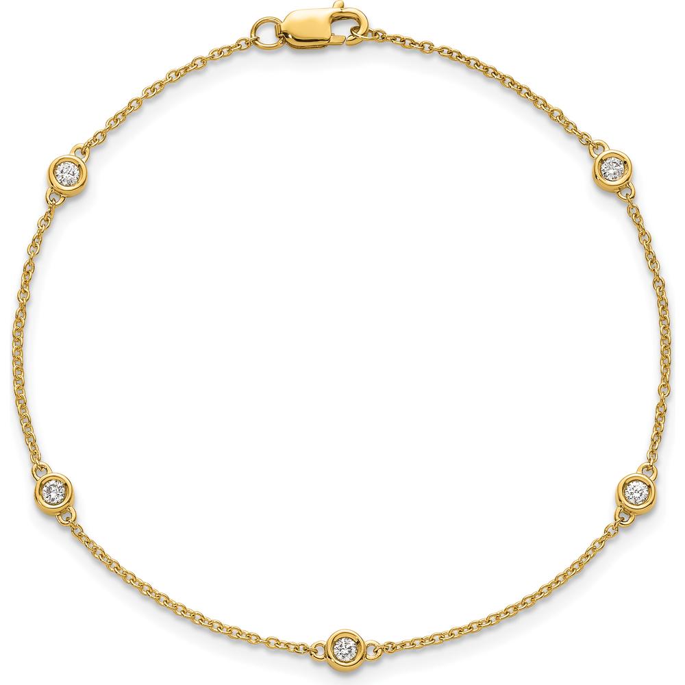 14K Yellow Gold 1/6 Carat Bezel-Set Diamond 5-Station Bracelet - 7" Length by Oro Pregiato