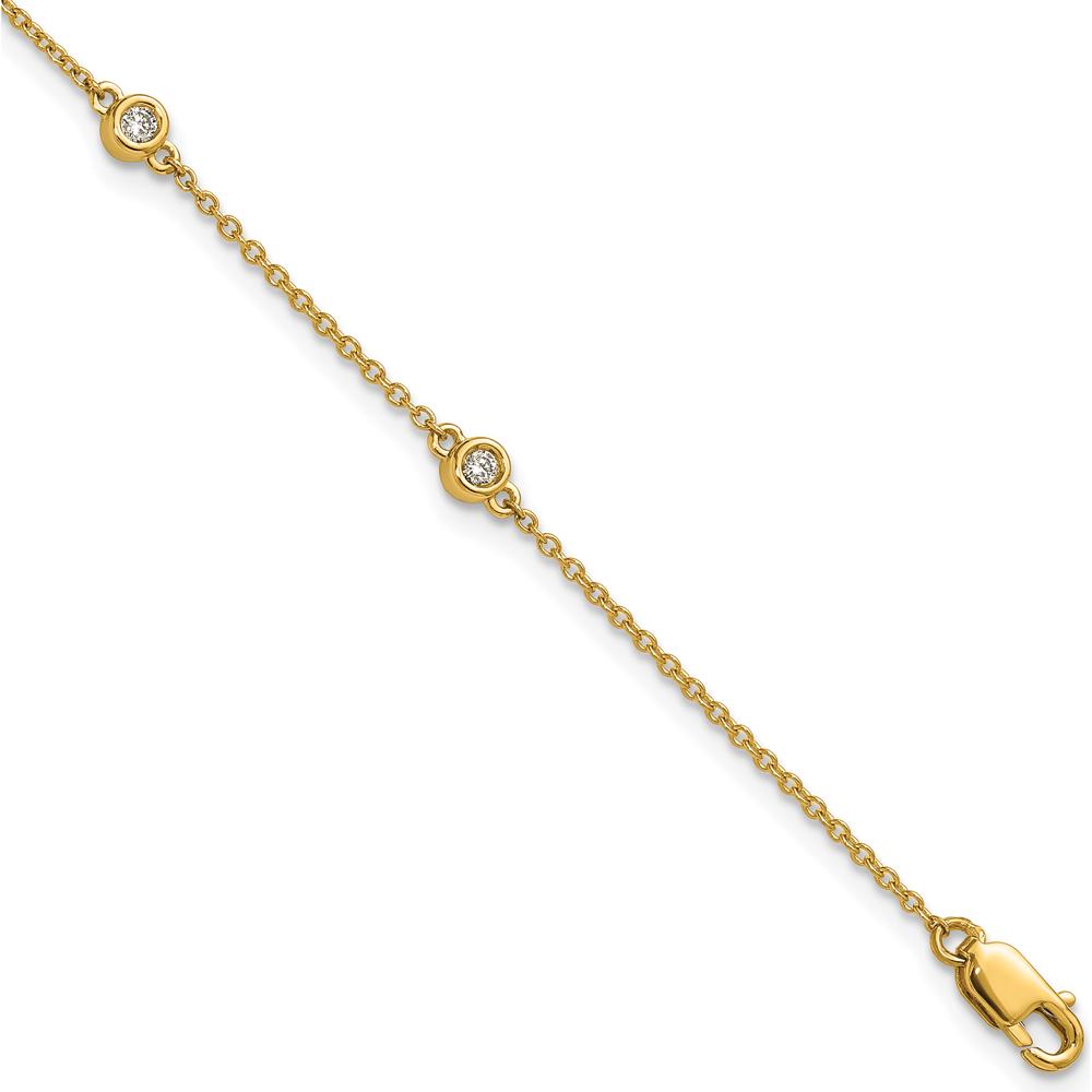 14K Yellow Gold 1/6 Carat Bezel-set Diamond Station Cable Chain Bracelet - 7 inches by Oro Pregiato