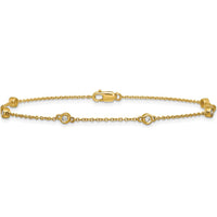 14K Yellow Gold 1/6 Carat Bezel-set Diamond Station Cable Chain Bracelet - 7 inches by Oro Pregiato