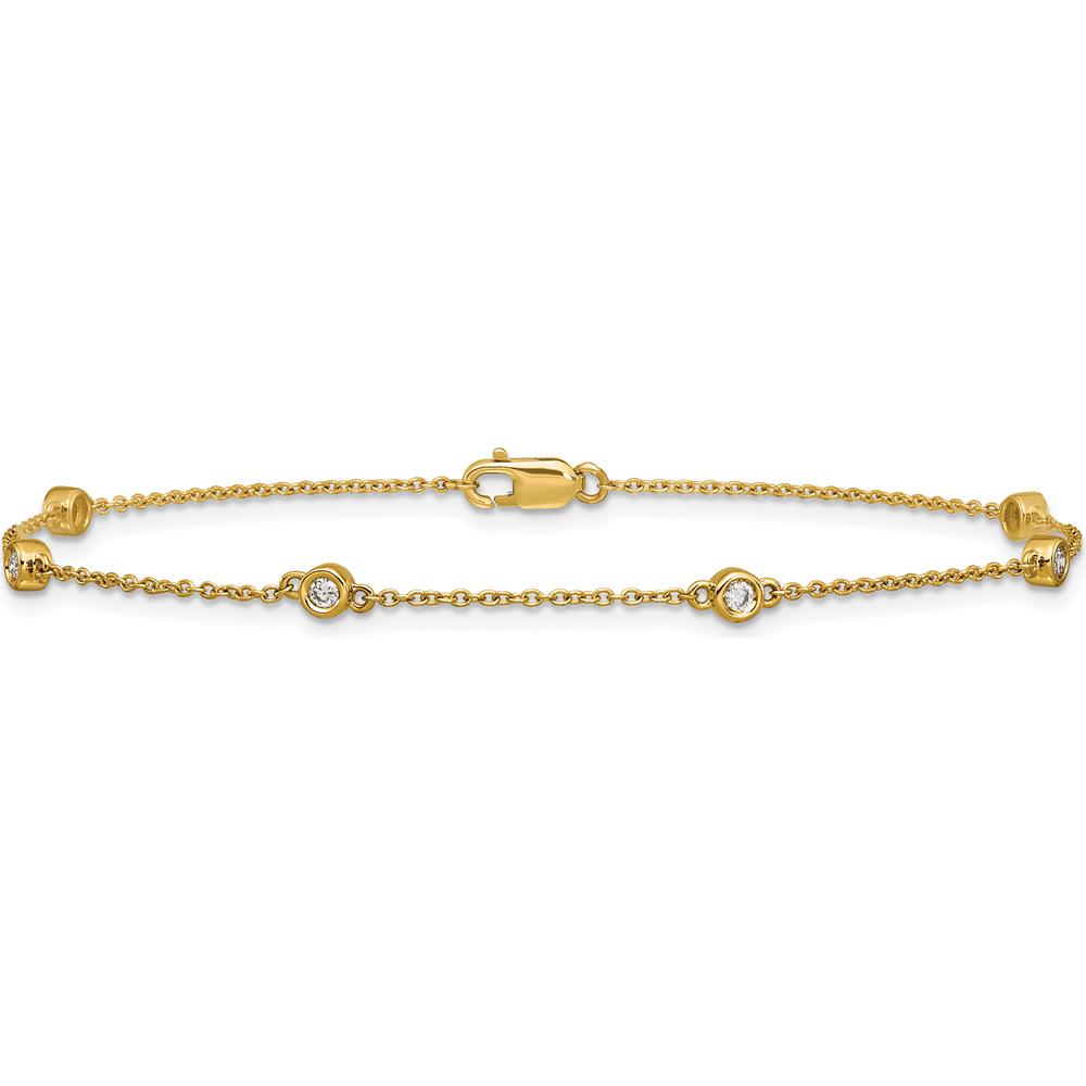14K Yellow Gold 1/6 Carat Bezel-set Diamond Station Cable Chain Bracelet - 7 inches by Oro Pregiato