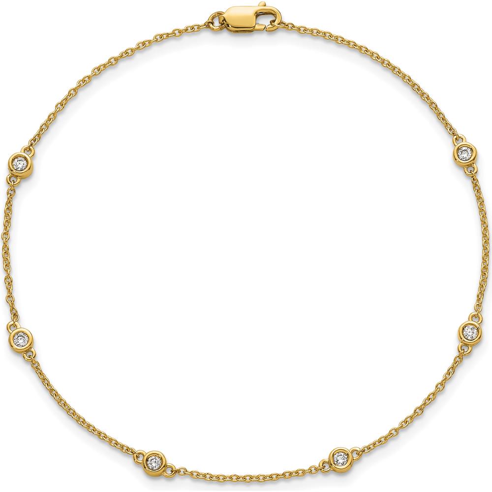 14K Yellow Gold 1/6 Carat Bezel-set Diamond Station Cable Chain Bracelet - 7 inches by Oro Pregiato