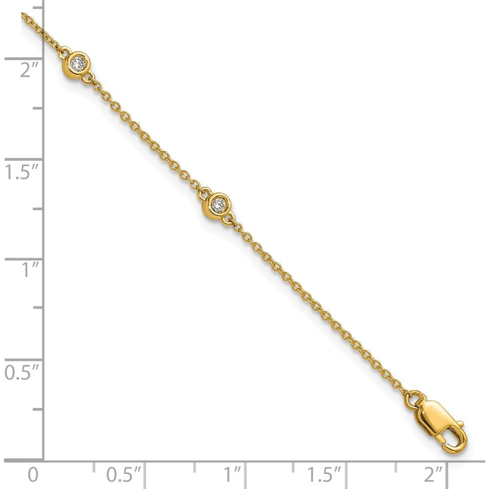 14K Yellow Gold 1/6 Carat Bezel-set Diamond Station Cable Chain Bracelet - 7 inches by Oro Pregiato