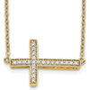 14K Yellow Gold 1/6 Carat Diamond Sideways Cross Necklace - 18" Cable Chain by Monteluci Fine Jewelry