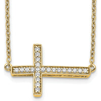 14K Yellow Gold 1/6 Carat Diamond Sideways Cross Necklace - 18" Cable Chain by Monteluci Fine Jewelry