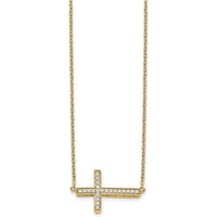 14K Yellow Gold 1/6 Carat Diamond Sideways Cross Necklace - 18" Cable Chain by Monteluci Fine Jewelry