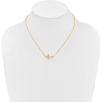 14K Yellow Gold 1/6 Carat Diamond Sideways Cross Necklace - 18" Cable Chain by Monteluci Fine Jewelry