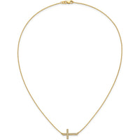 14K Yellow Gold 1/6 Carat Diamond Sideways Cross Necklace - 18" Cable Chain by Monteluci Fine Jewelry