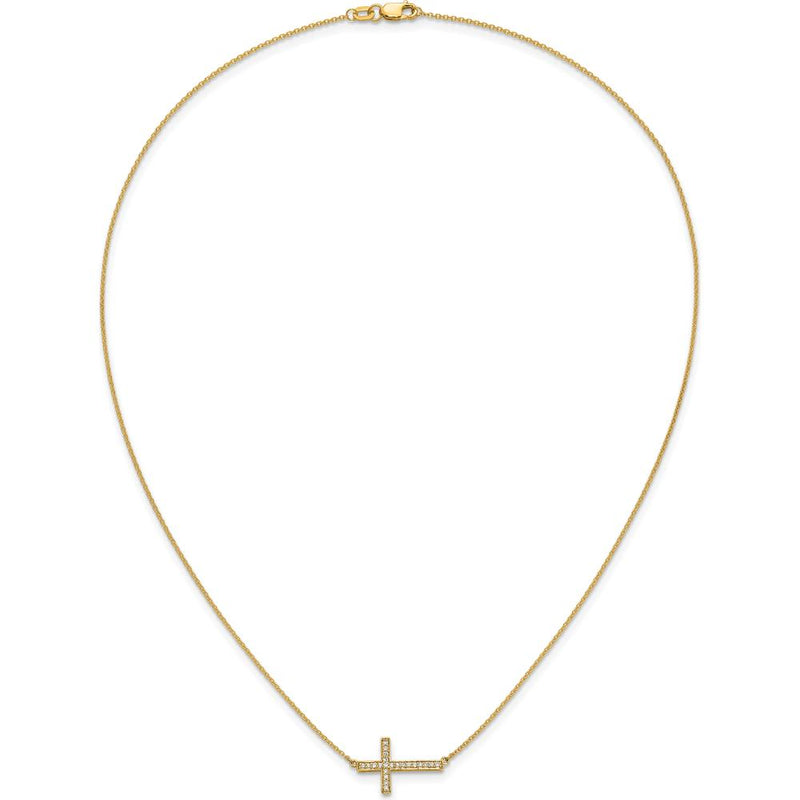 14K Yellow Gold 1/6 Carat Diamond Sideways Cross Necklace - 18" Cable Chain by Monteluci Fine Jewelry