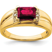 14K Yellow Gold 1.6 Carat Lab Created Ruby and Round Diamond Men's Ring by 0