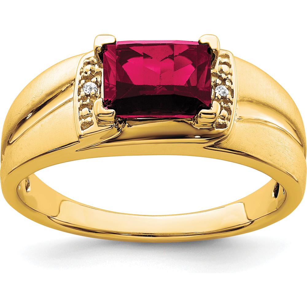 14K Yellow Gold 1.6 Carat Lab Created Ruby and Round Diamond Men's Ring by 0
