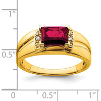 14K Yellow Gold 1.6 Carat Lab Created Ruby and Round Diamond Men's Ring by 0