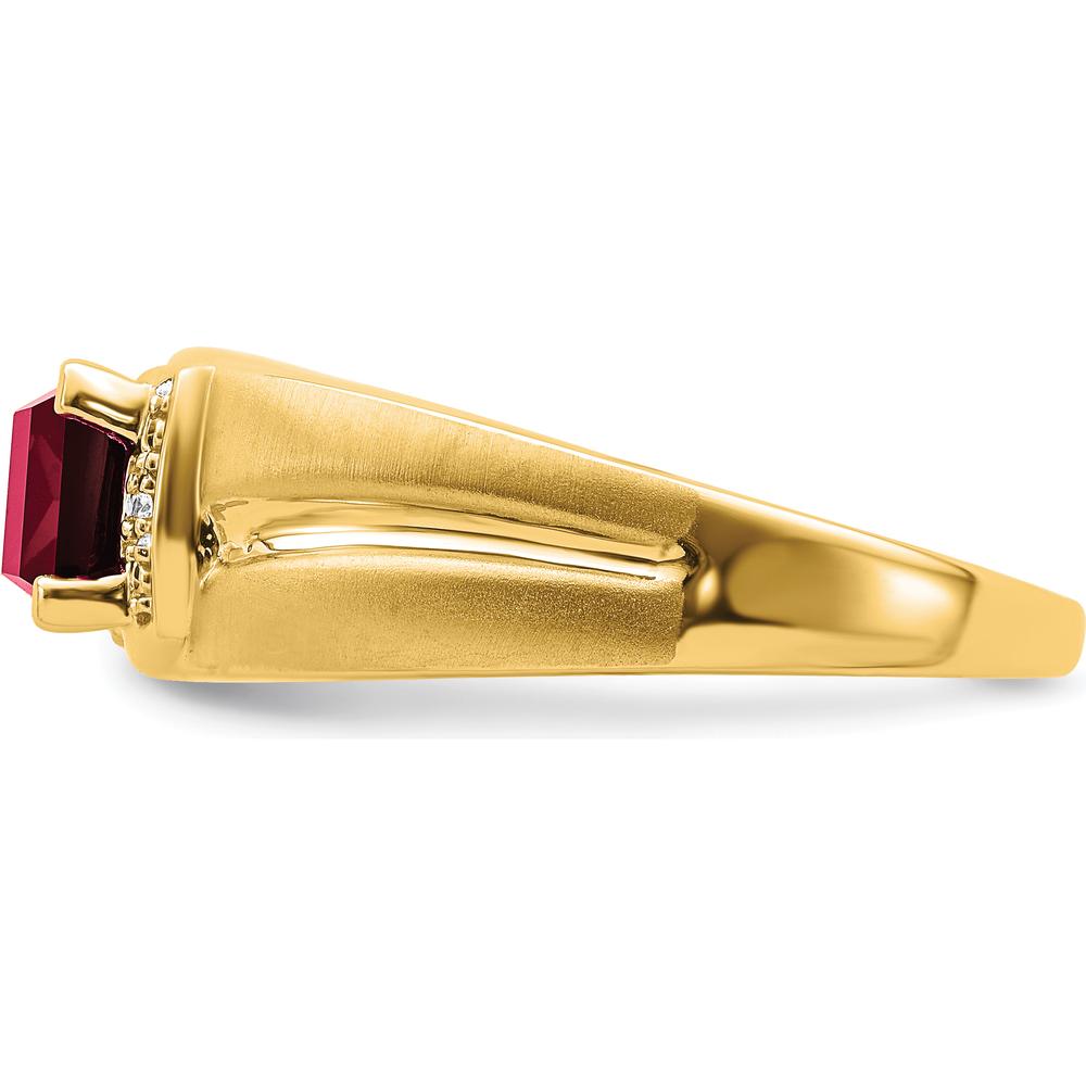 14K Yellow Gold 1.6 Carat Lab Created Ruby and Round Diamond Men's Ring by 0