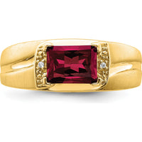 14K Yellow Gold 1.6 Carat Lab Created Ruby and Round Diamond Men's Ring by 0