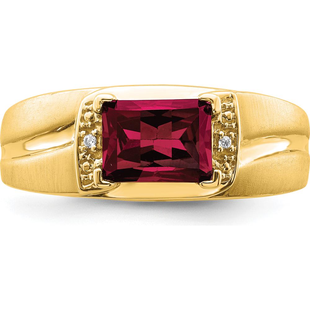 14K Yellow Gold 1.6 Carat Lab Created Ruby and Round Diamond Men's Ring by 0