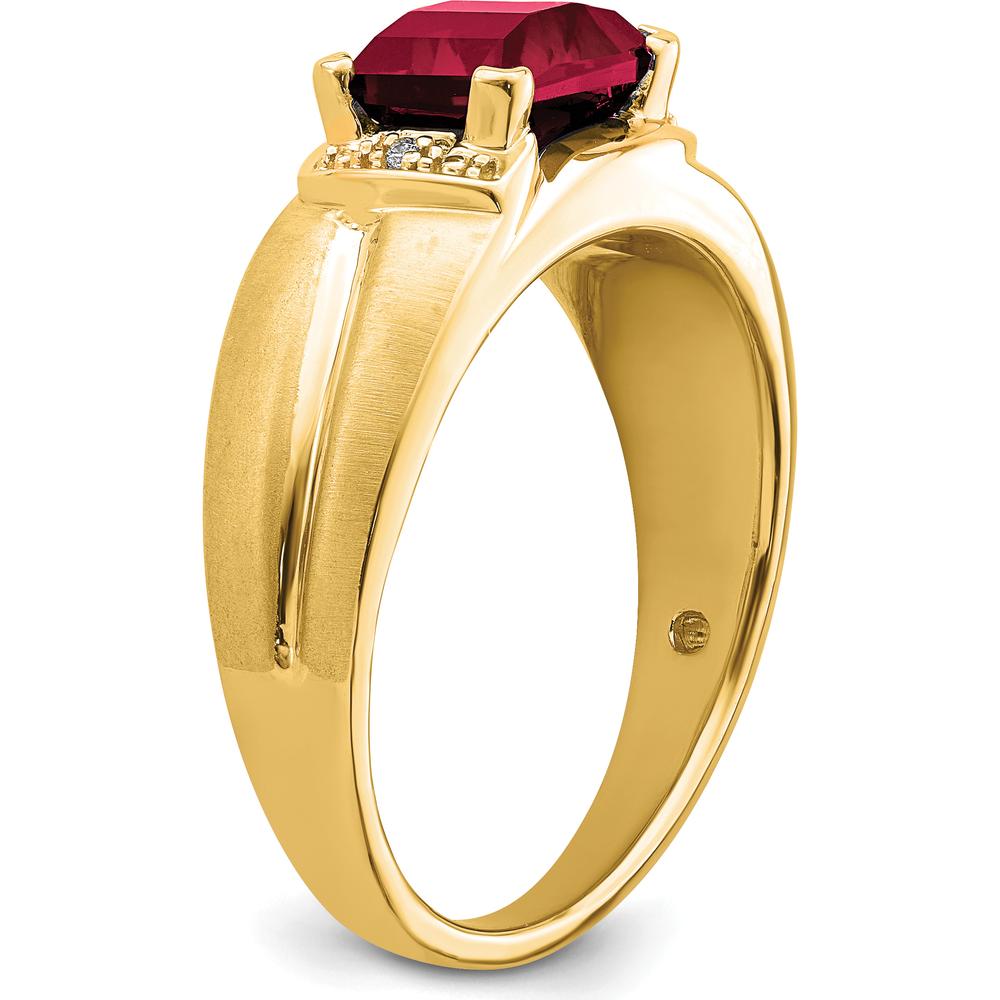 14K Yellow Gold 1.6 Carat Lab Created Ruby and Round Diamond Men's Ring by 0