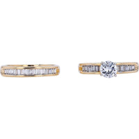 14K Yellow Gold 1.65 Carats Total Diamond Bridal Set with 0.61 Carats Center Round Brilliant Cut Diamond