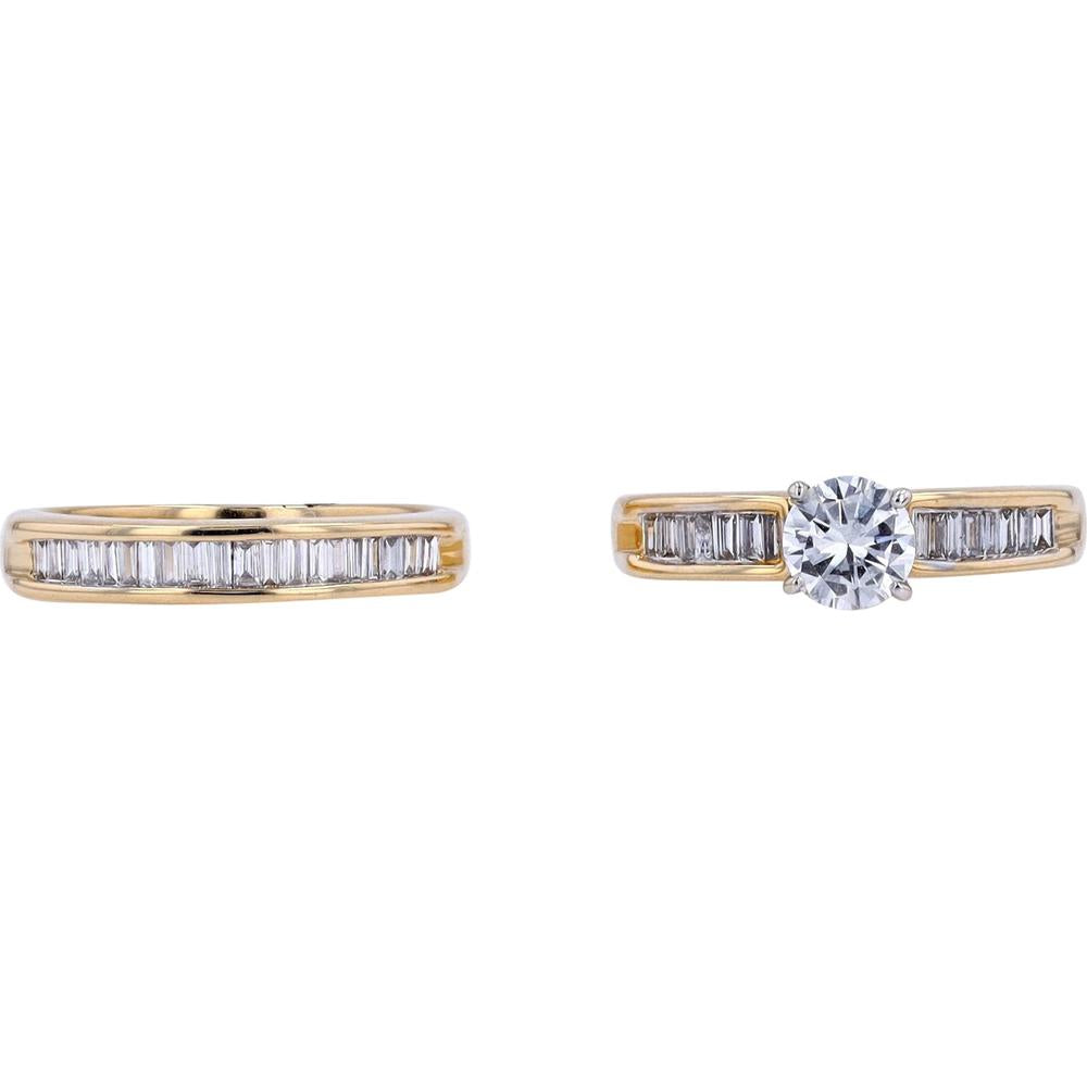 14K Yellow Gold 1.65 Carats Total Diamond Bridal Set with 0.61 Carats Center Round Brilliant Cut Diamond
