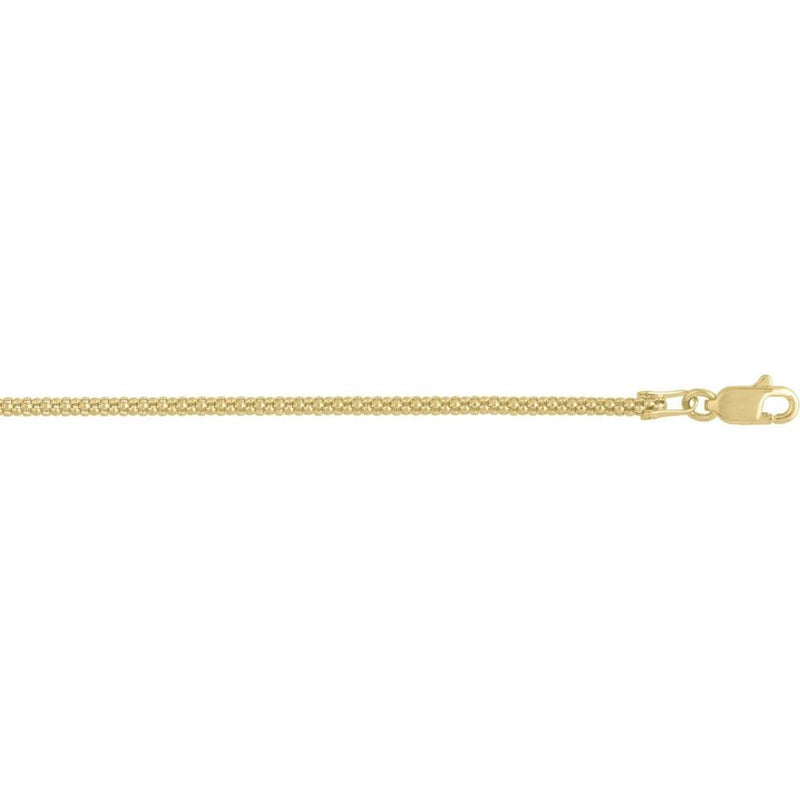 14K Yellow Gold 1.65mm Popcorn Chain Necklace - 16" Polished Lobster Clasp by Orozza Fine Jewelry