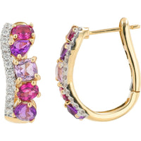14K Yellow Gold 1.80 Carats Rhodolite & Amethyst Cluster Hoops with Diamond Accents